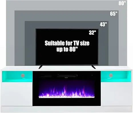 TV Stand with Fireplace LED Light Entertainment Center with 36" Electric Fireplace 70" Modern Wood Entertainment Stand