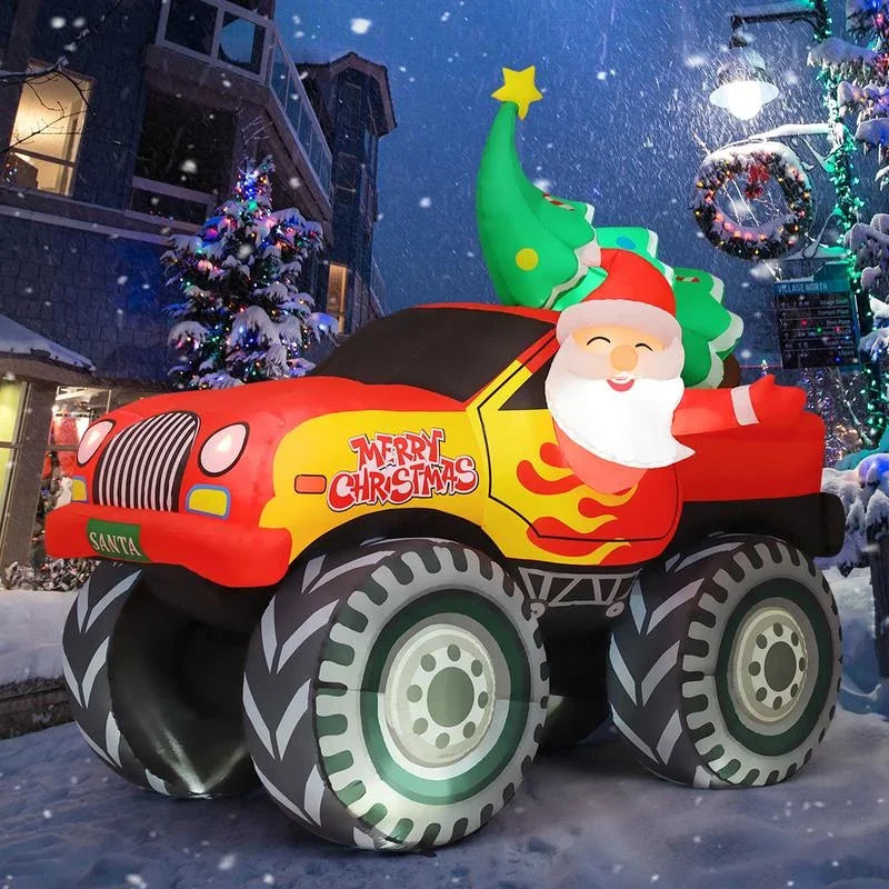 COMIN 7.5 FT Length Christmas Inflatables Truck Outdoor Decoration Blow Up Santa Claus