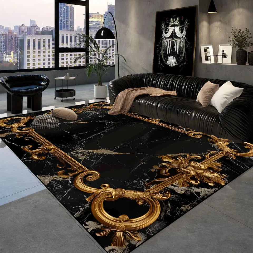 Luxury Black Golden Carpets Retro European Living Room Carpet Hotel Hall