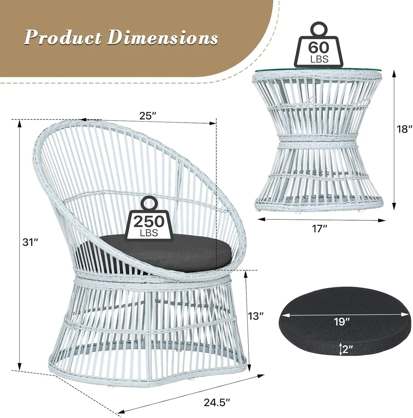 Athena Collection Outdoor Patio Furniture Set Wicker Bistro Set