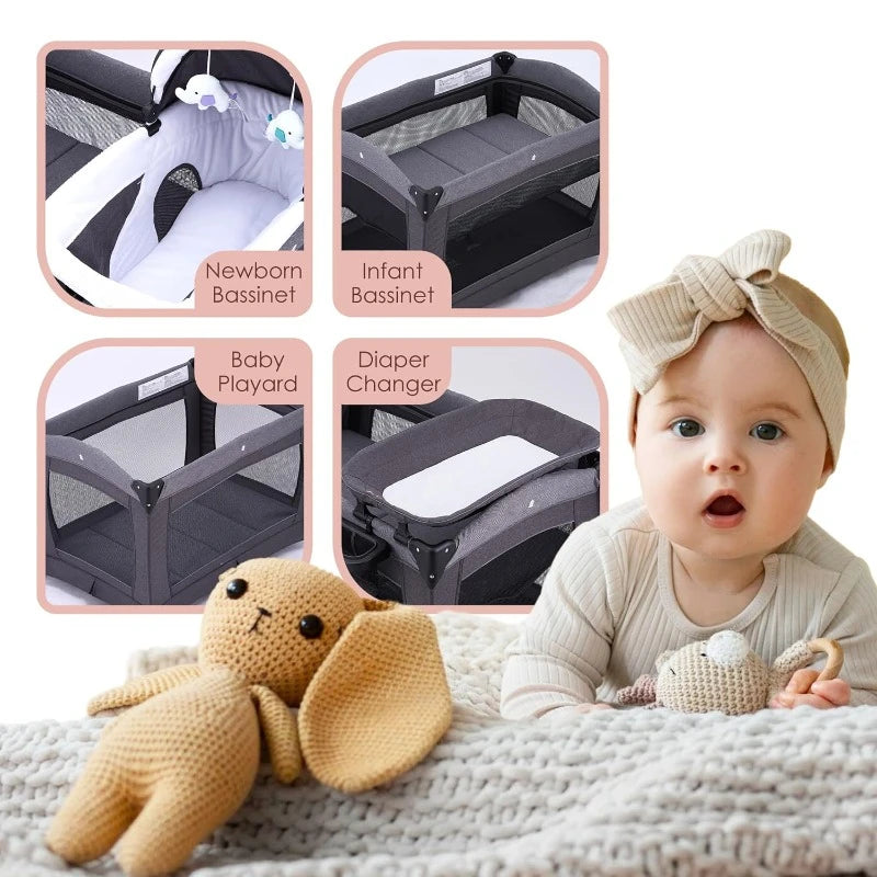 Deluxe Nursery Center, Foldable Playard for Baby & Toddler, Bassinet, Mattress