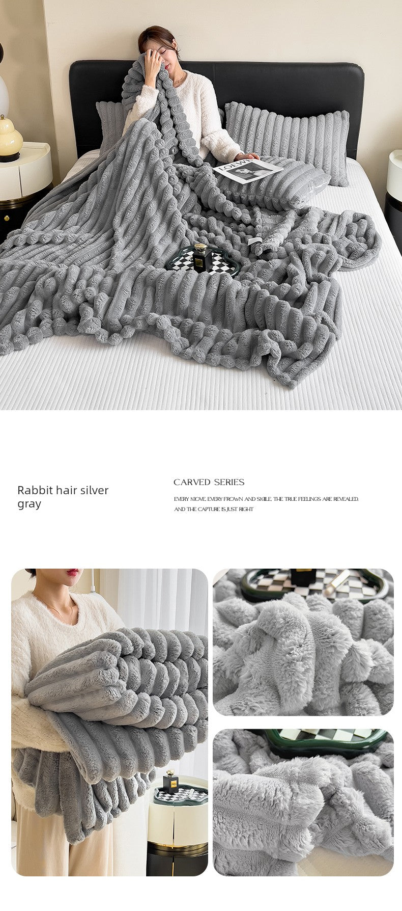 Rabbit Plush Blanket Winter Thick Coral Fleece Blanket Office Nap Blanket Sofa Blanket