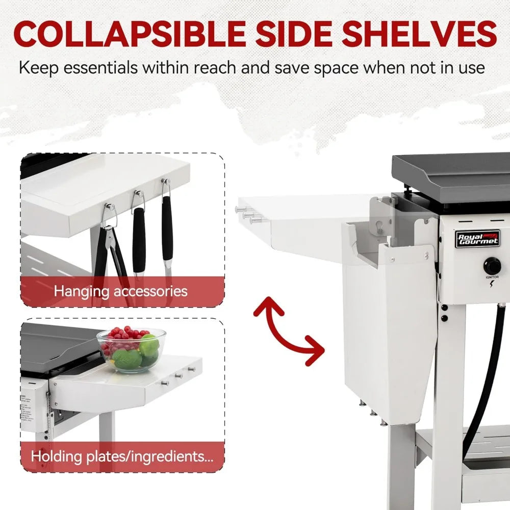 3-Burner Propane Gas Griddle with Foldable Side Tables, 28-Inch Flat Top Grill with 492 Sq. In.