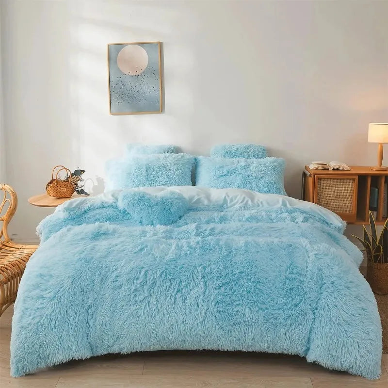 Ultra Soft Black Faux Fur 3 Piece Queen Comforter Set - Plush Fluffy Bedding With Duvet Cover and 2 Pillowcases