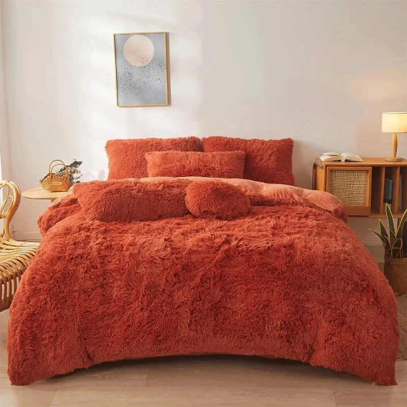 Ultra Soft Black Faux Fur 3 Piece Queen Comforter Set - Plush Fluffy Bedding With Duvet Cover and 2 Pillowcases