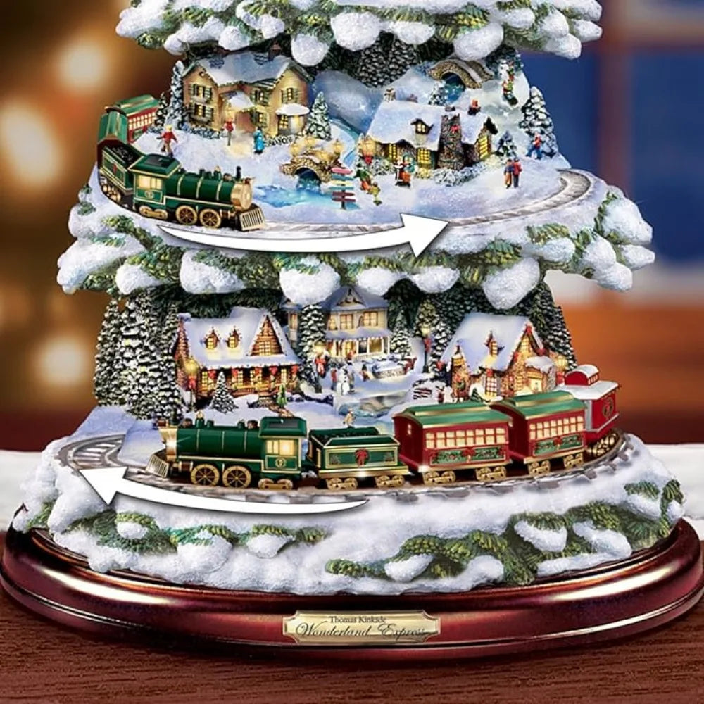 Thomas Kinkade Animated Tabletop Christmas Tree with Train: Wonderland Express