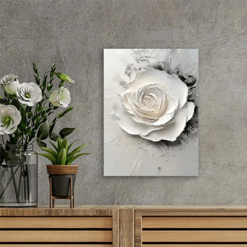 White Rose Canvas Art Decorations with 3D Texture
