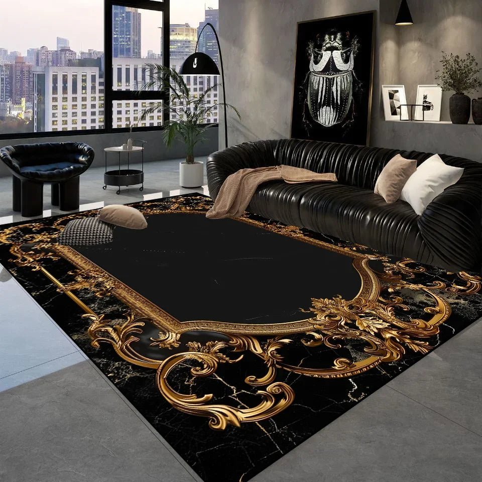 Luxury Black Golden Carpets Retro European Living Room Carpet Hotel Hall