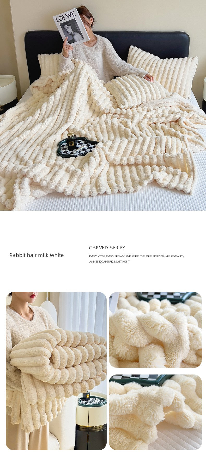 Rabbit Plush Blanket Winter Thick Coral Fleece Blanket Office Nap Blanket Sofa Blanket
