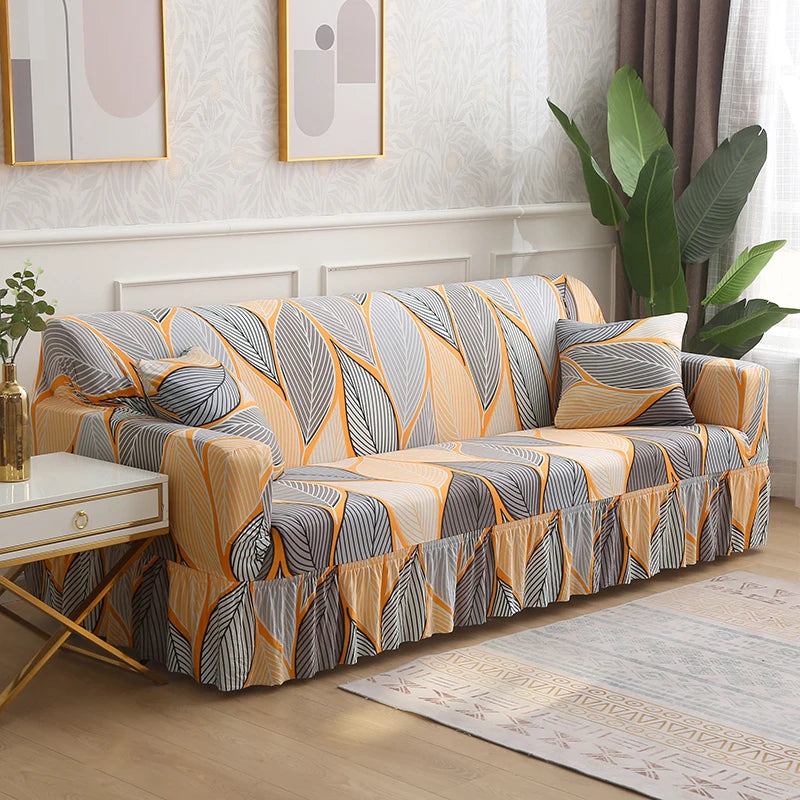 1/2/3/4 Seater Printed Sofa Skirt Cover Elastic Armchair Couch Covers