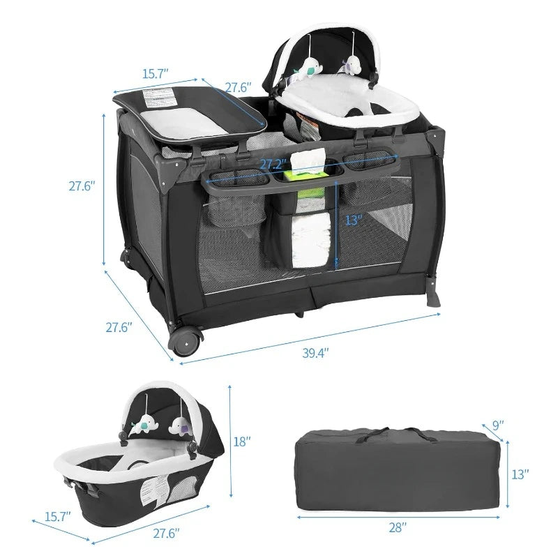 Playard Deluxe Nursery Center, Foldable Playpen for Baby & Toddler, Bassinet