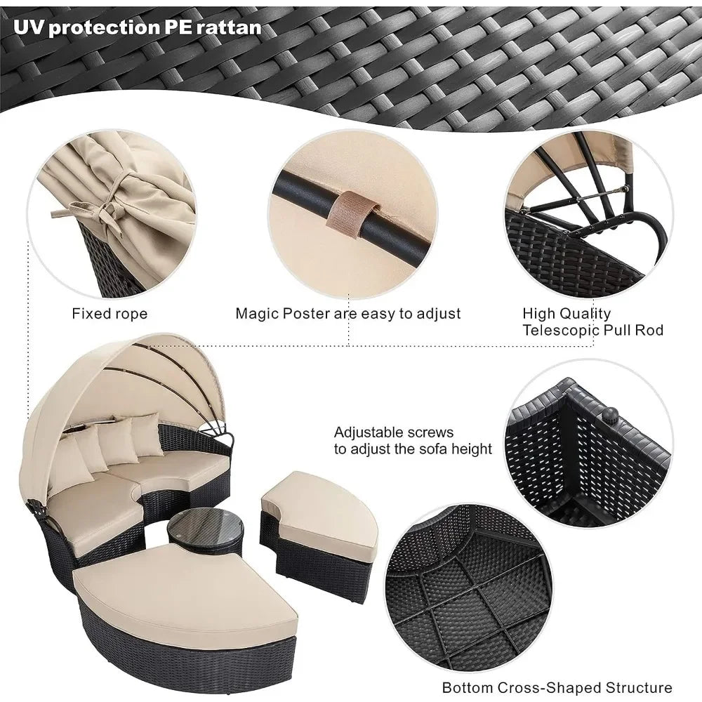 Patio Furniture Round Daybed with Retractable Canopy