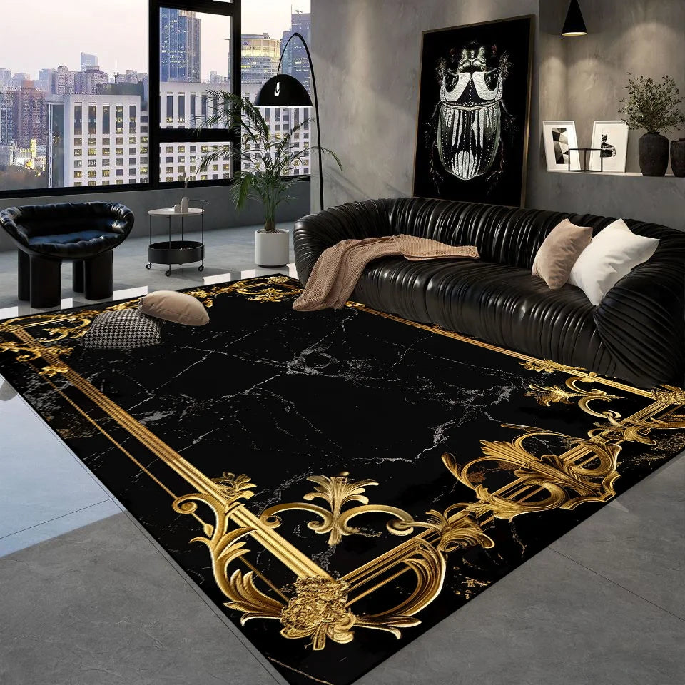 Luxury Black Golden Carpets Retro European Living Room Carpet Hotel Hall