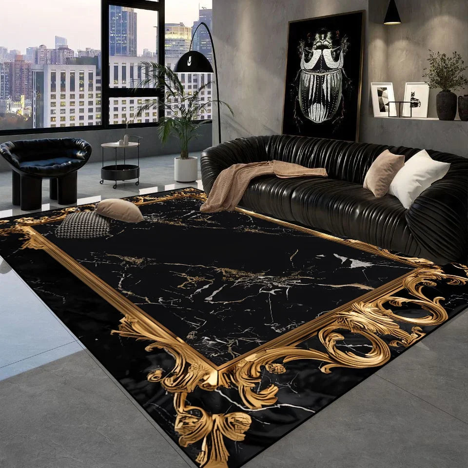 Luxury Black Golden Carpets Retro European Living Room Carpet Hotel Hall