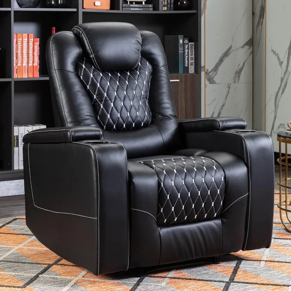 Power Recliner Chair with USB Ports and Cup Holders - Overstuffed Electric Home Theater Seating
