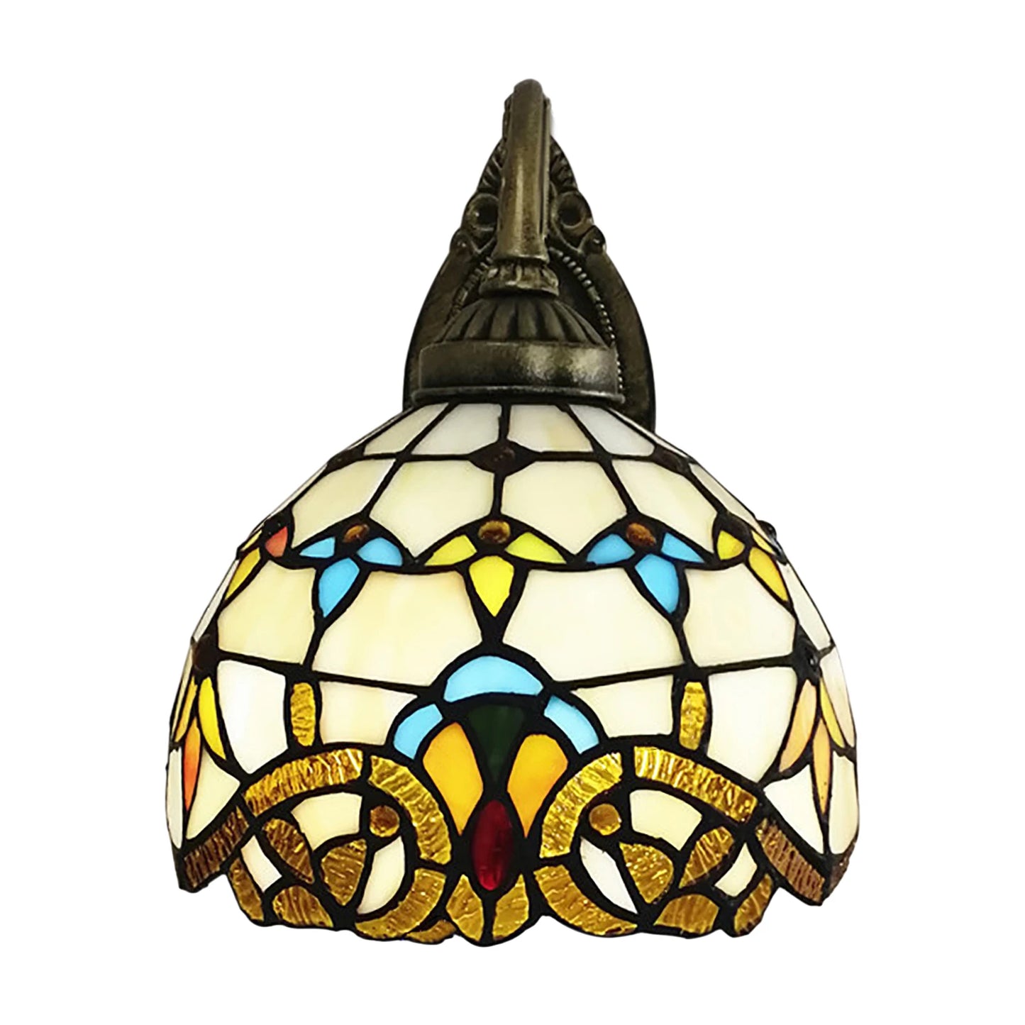 Tiffany Style Beige Dome Glass Wall Lamp, Victorian Style