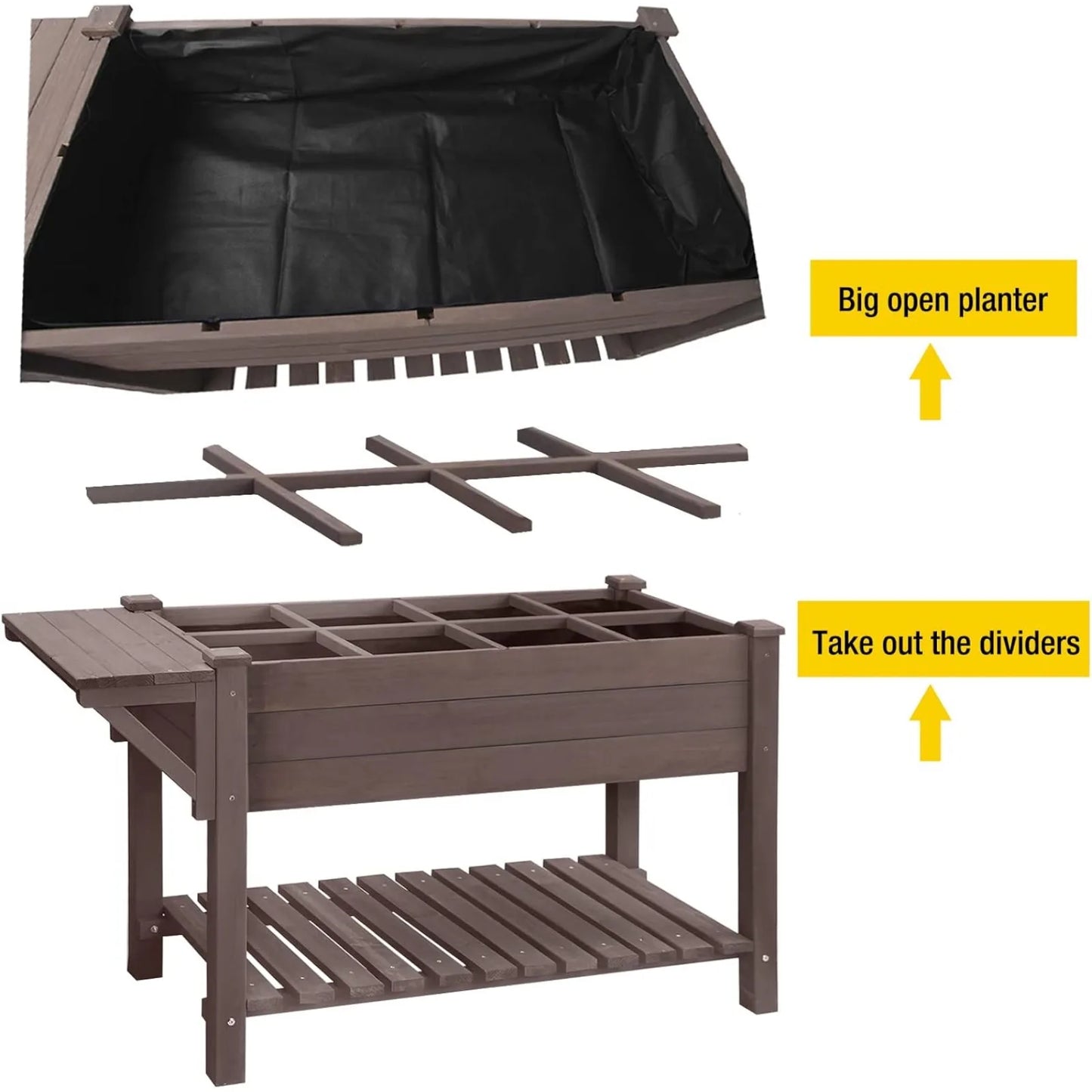 US Raised Garden Bed, Elevated Plant Boxes Outdoor Large with Grow Grid - with Large Storage Shelf 52.7" x 22" x 30"
