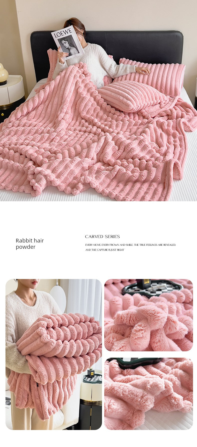 Rabbit Plush Blanket Winter Thick Coral Fleece Blanket Office Nap Blanket Sofa Blanket