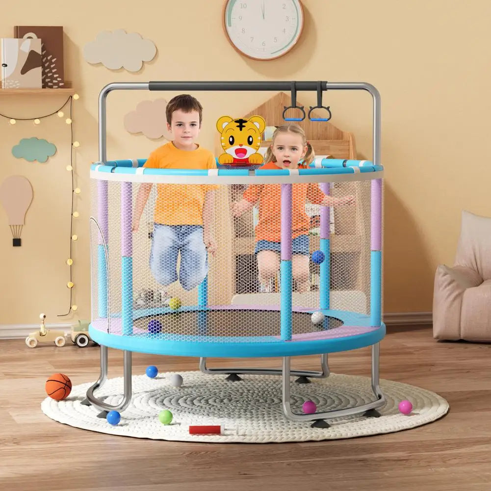 5FT Kids Trampoline, Adjustable Baby Toddler Trampoline with Basketball Hoop, Swing, Sandbag