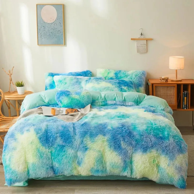 Ultra Soft Black Faux Fur 3 Piece Queen Comforter Set - Plush Fluffy Bedding With Duvet Cover and 2 Pillowcases