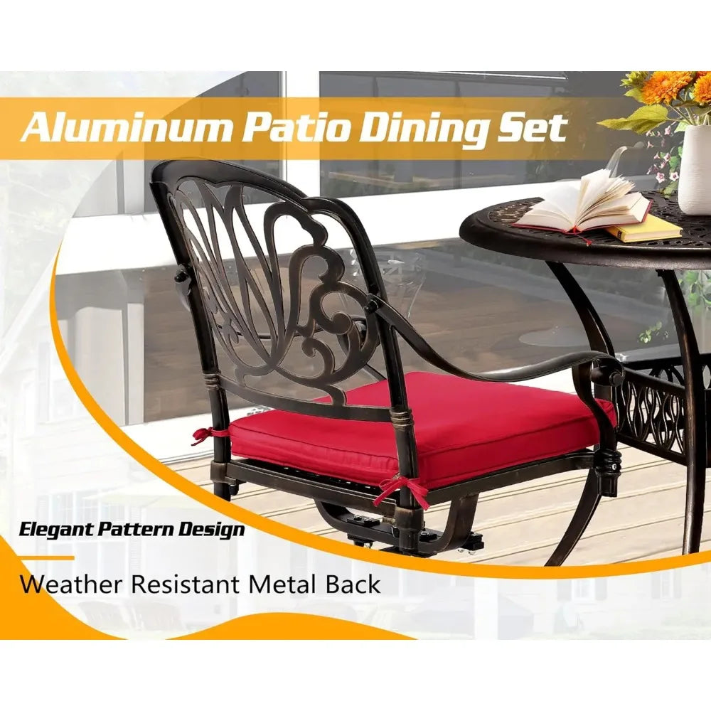 All-Weather Cast Aluminum Furniture Patio Conversation Set 4 Swivel Chairs and 35.4" Table w/Cushions