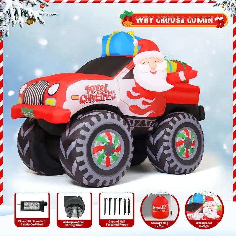 COMIN 7.5 FT Length Christmas Inflatables Truck Outdoor Decoration Blow Up Santa Claus