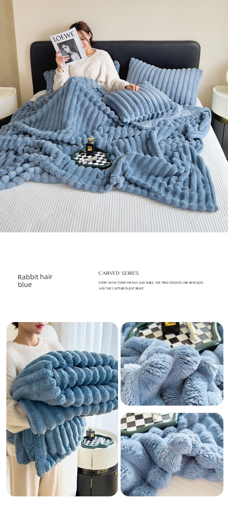 Rabbit Plush Blanket Winter Thick Coral Fleece Blanket Office Nap Blanket Sofa Blanket