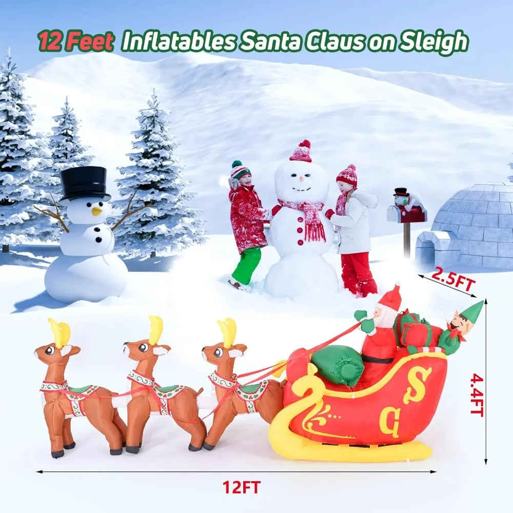 Inflatable Santa Claus Rides a Sled Outdoor Christmas Decorations