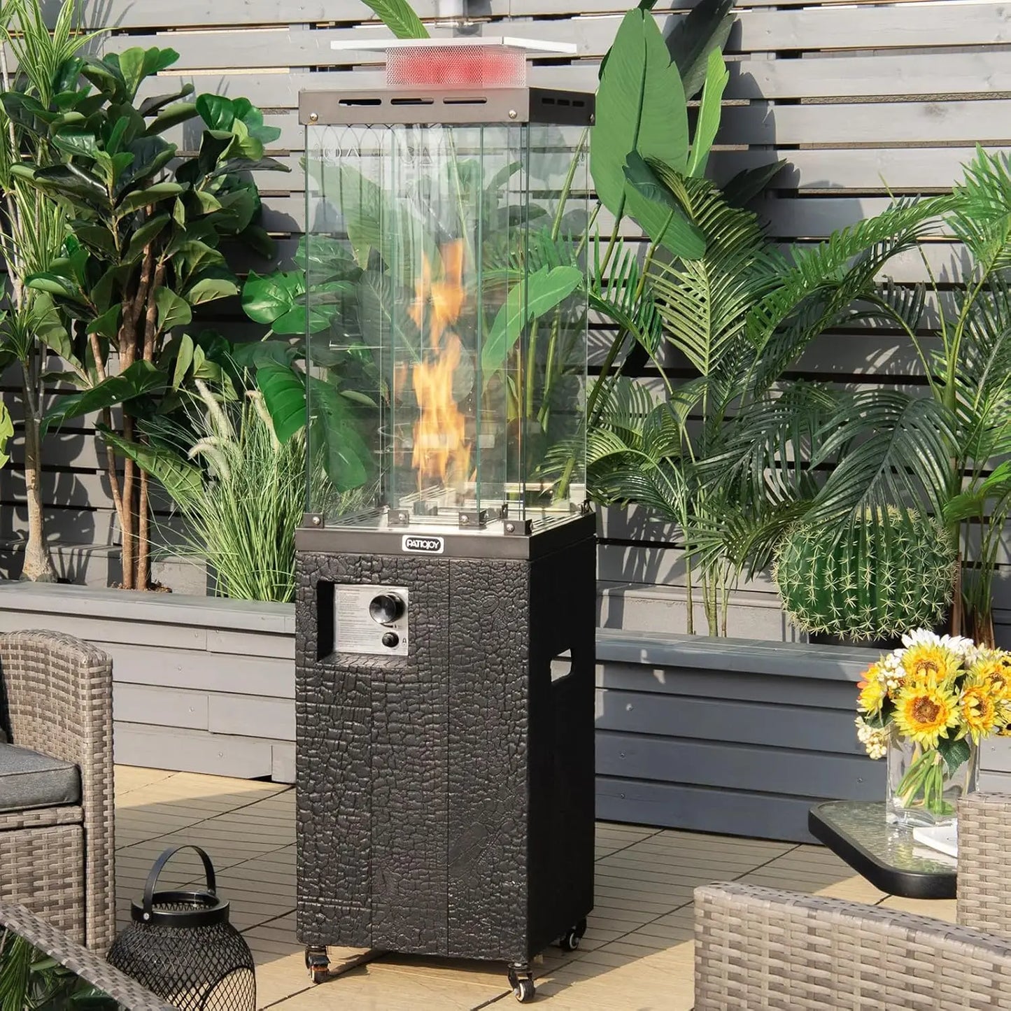 41,000 BTU Propane Patio Heater with Waterproof Cover, Outdoor Heater with Lockable Wheels
