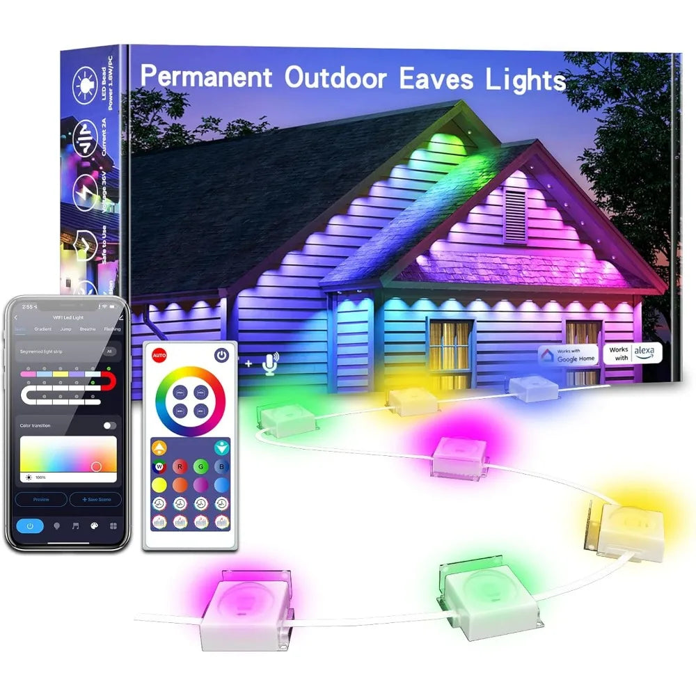 Smart Permanent Outdoor Lights, 100ft Smart Eave Lights for House Christmas Halloween Party Deco