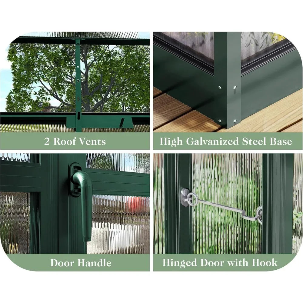 8x8x7.5 FT Greenhouse - Outdoor Aluminum Polycarbonate Greenhouse Walk in Greenhouse for Outdoors