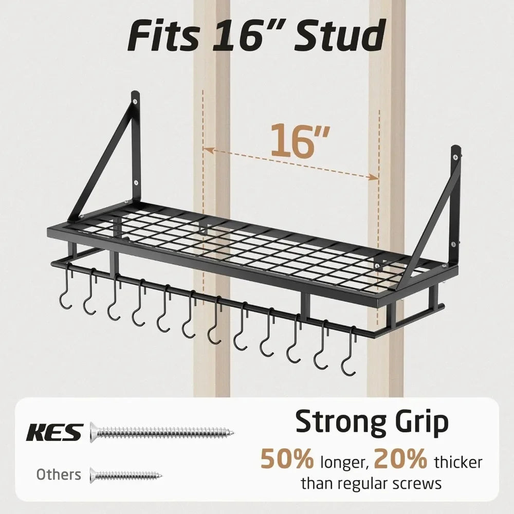 30-Inch Kitchen Pan Pot Rack Wall Mounted Hanging Storage Organizer Wall Shelf