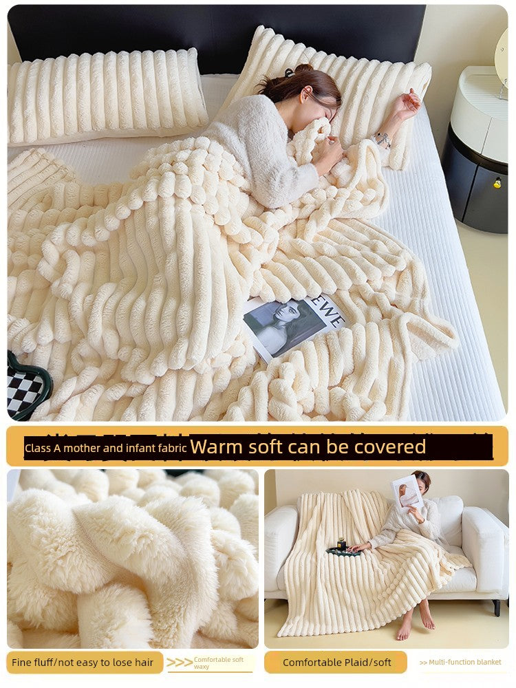 Rabbit Plush Blanket Winter Thick Coral Fleece Blanket Office Nap Blanket Sofa Blanket