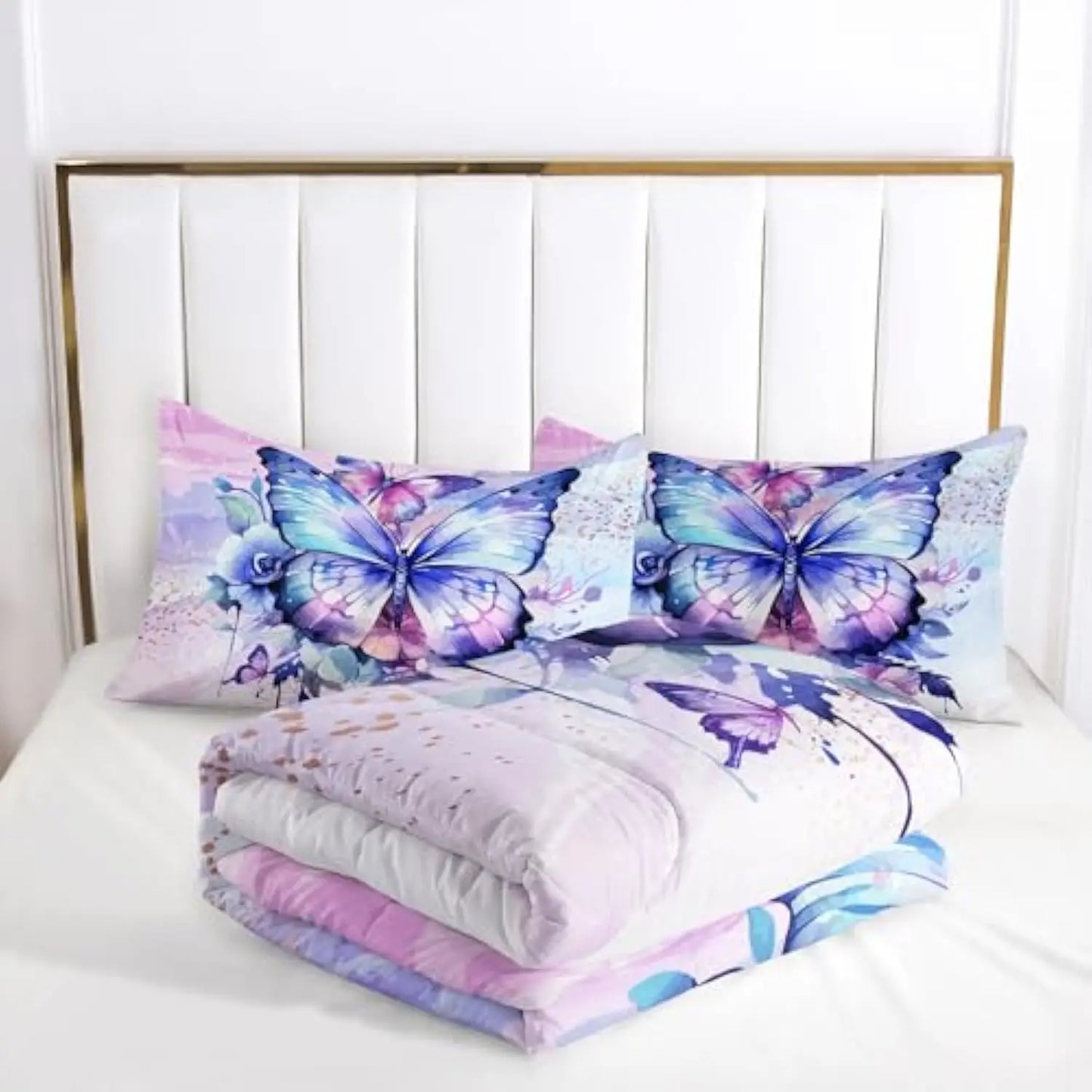 Purple Butterfly Comforter Set Full Size,Watercolor Butterfly Bedding Set