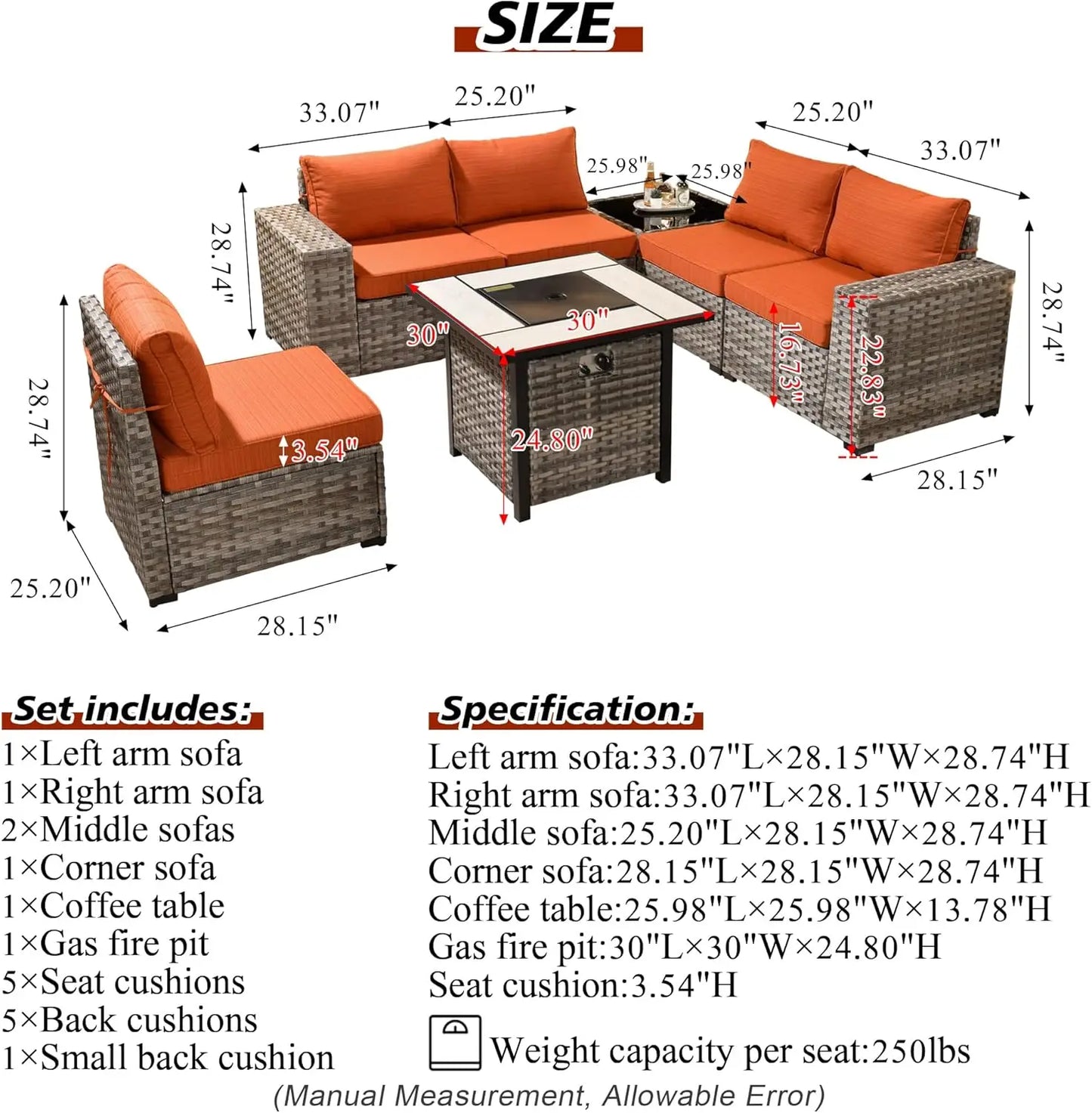 Patio Furniture Set,7 Piece Outdoor Sectional Couch Set