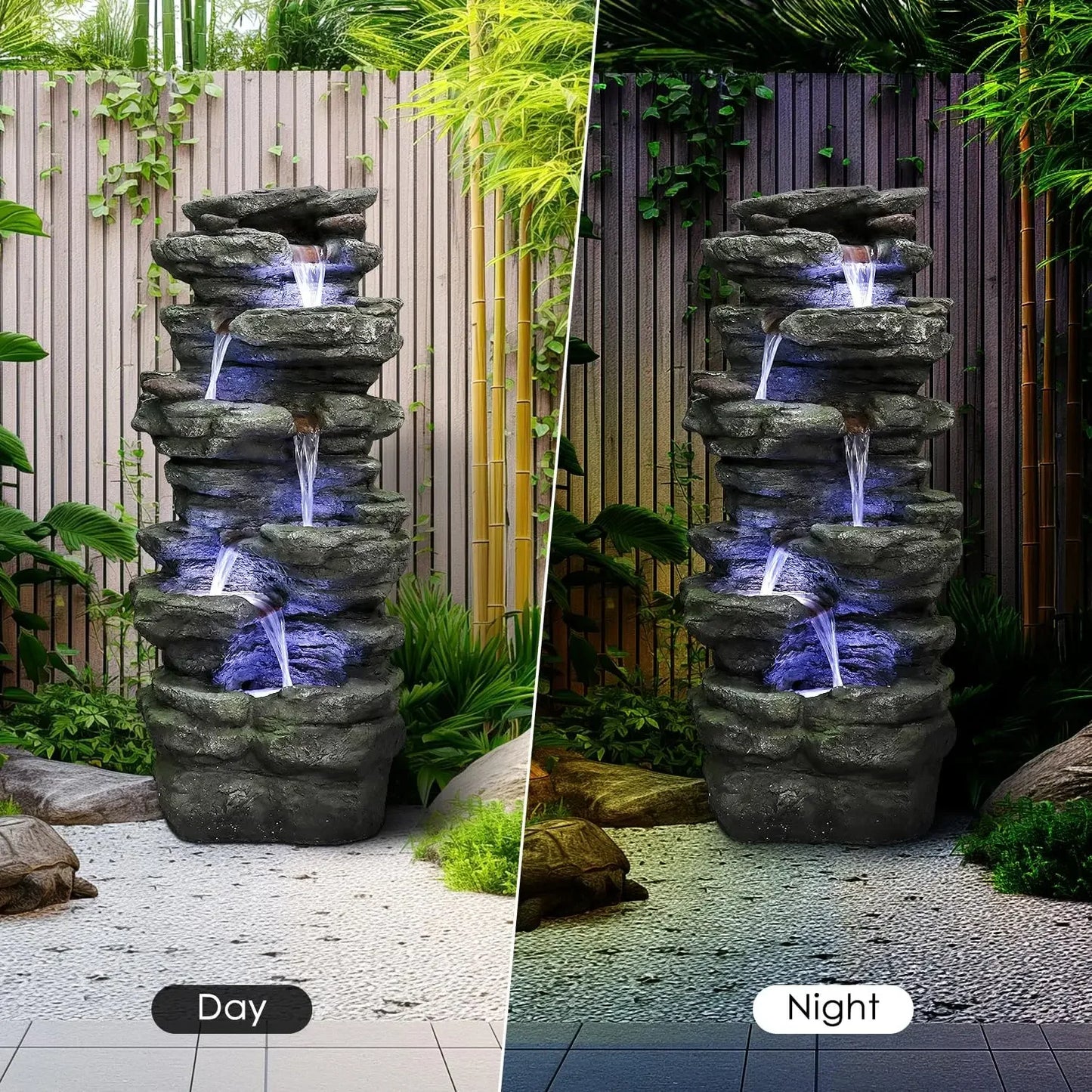 40"High 6Tiers Cascading Rock Outdoor Water Fountain Large Outdoor Fountains and Waterfalls for Garden or Patio