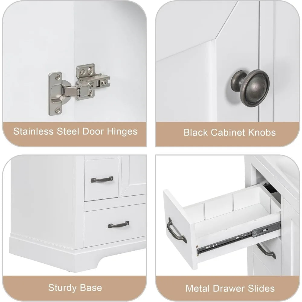 36" Bathroom Vanity with Sink ,6 Drawers & One Cabinet with Adjustable Shelf