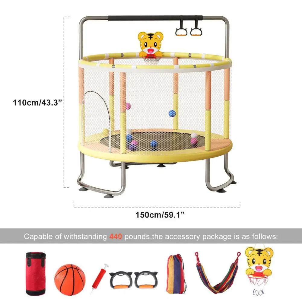 5FT Kids Trampoline, Adjustable Baby Toddler Trampoline with Basketball Hoop, Swing, Sandbag