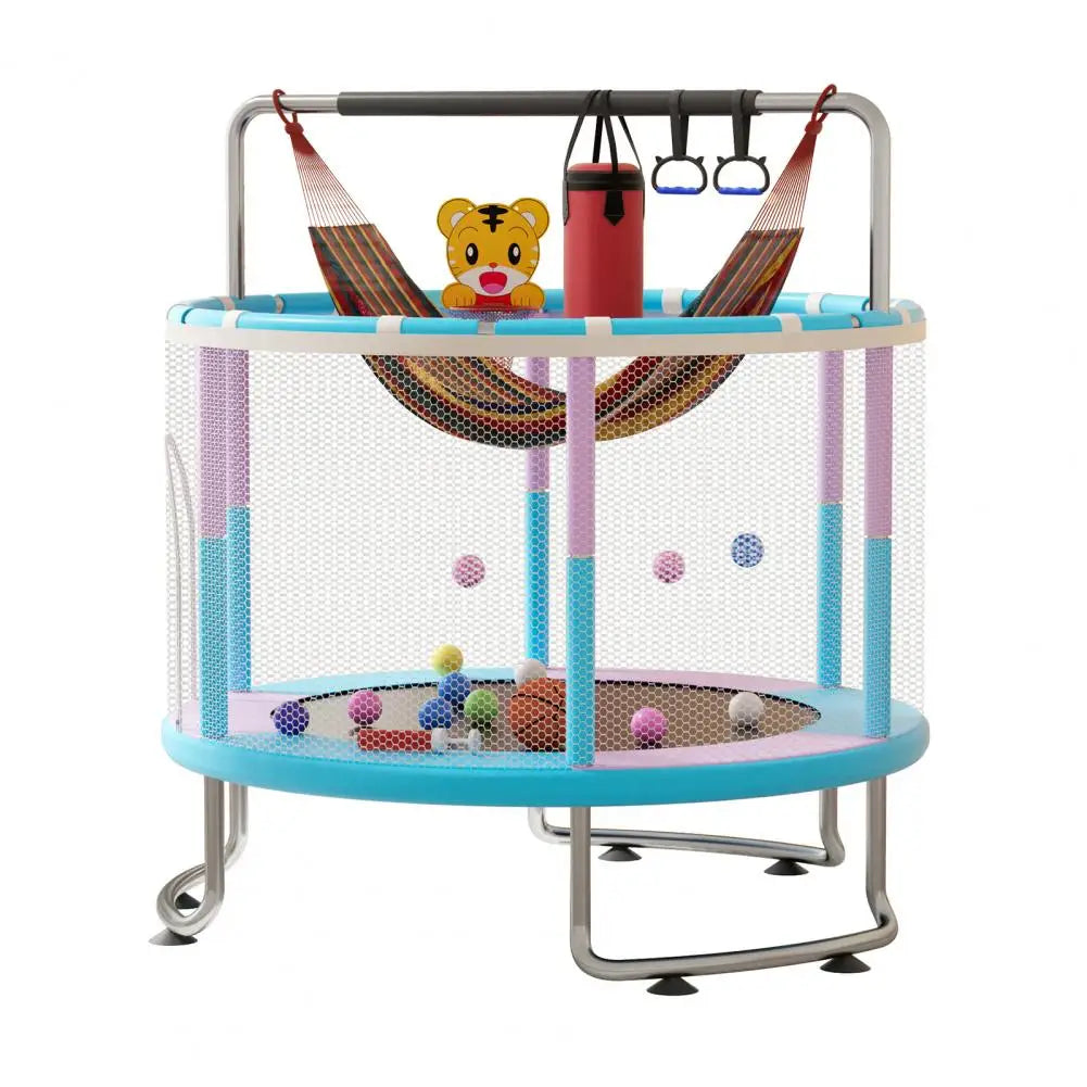 5FT Kids Trampoline, Adjustable Baby Toddler Trampoline with Basketball Hoop, Swing, Sandbag