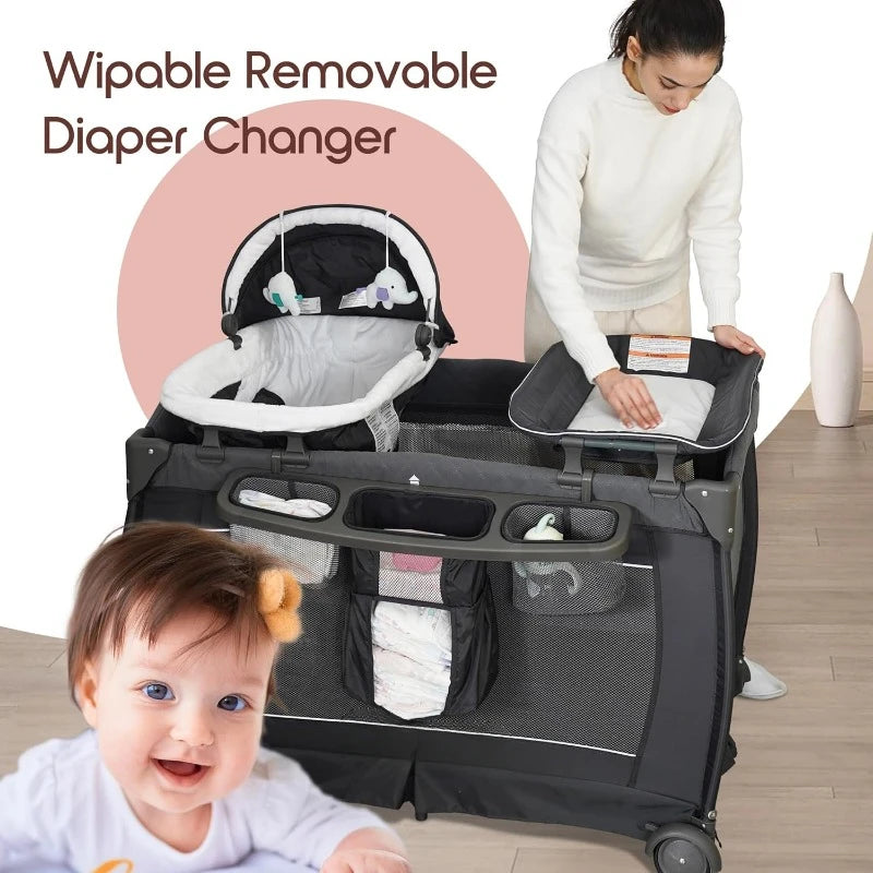 Deluxe Nursery Center, Foldable Playard for Baby & Toddler, Bassinet, Mattress