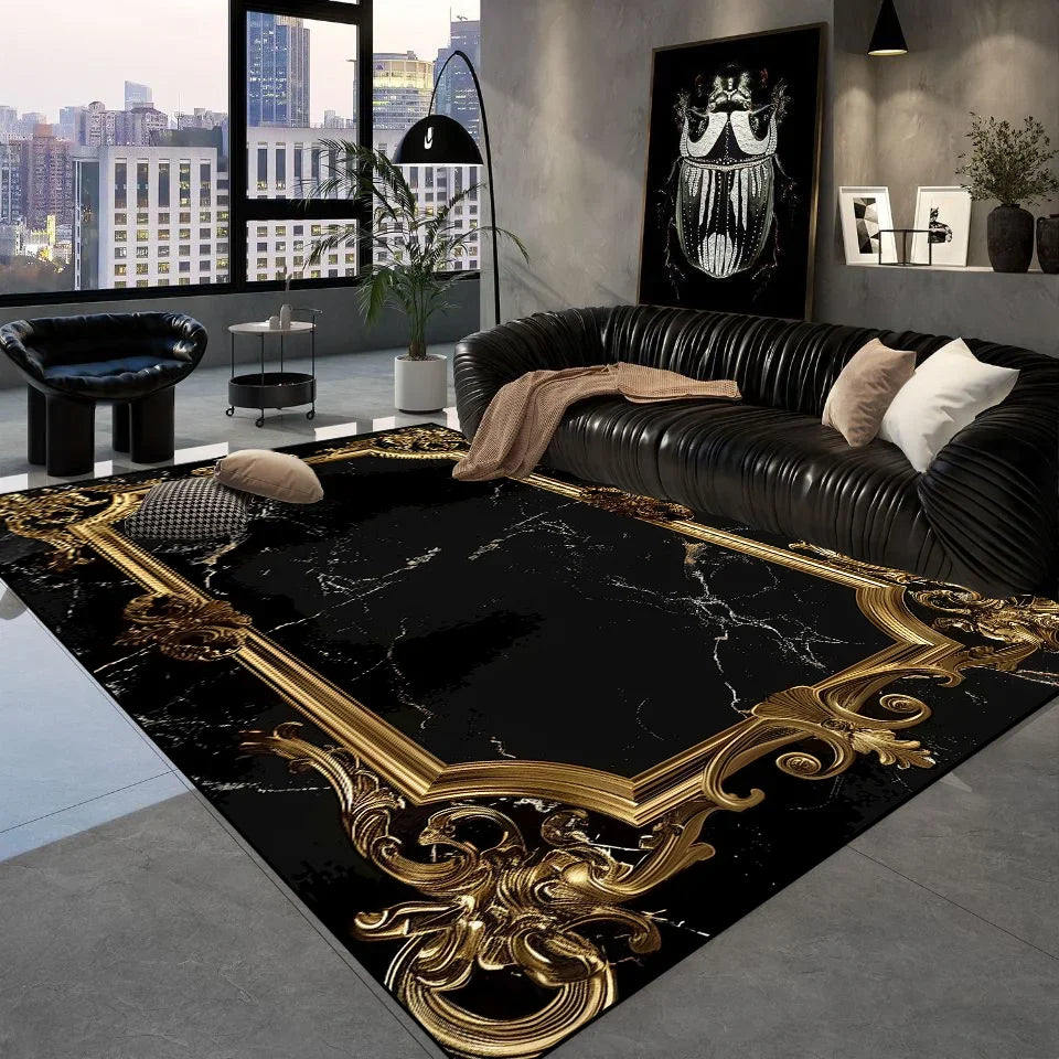Luxury Black Golden Carpets Retro European Living Room Carpet Hotel Hall