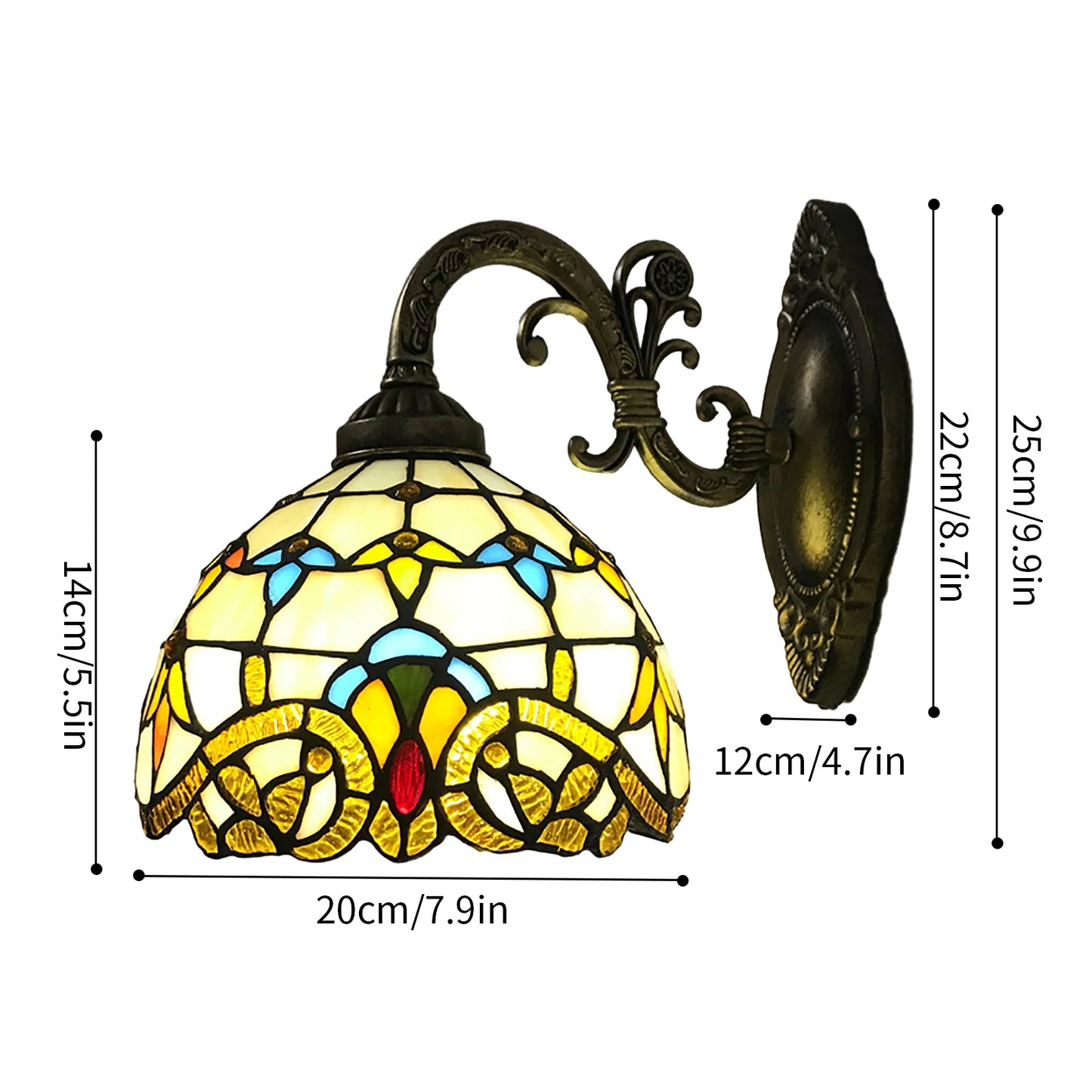 Tiffany Style Beige Dome Glass Wall Lamp, Victorian Style