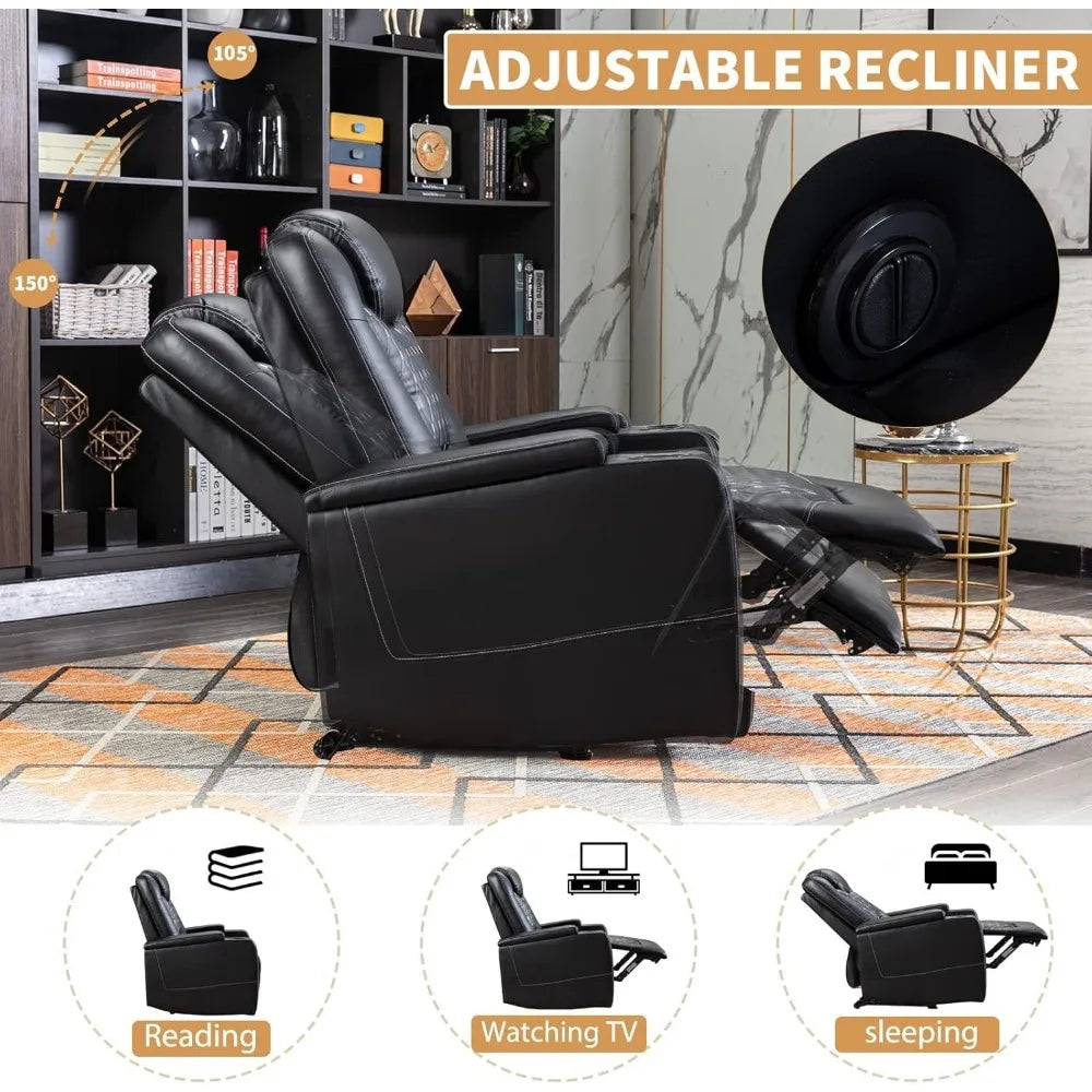 Power Recliner Chair with USB Ports and Cup Holders - Overstuffed Electric Home Theater Seating
