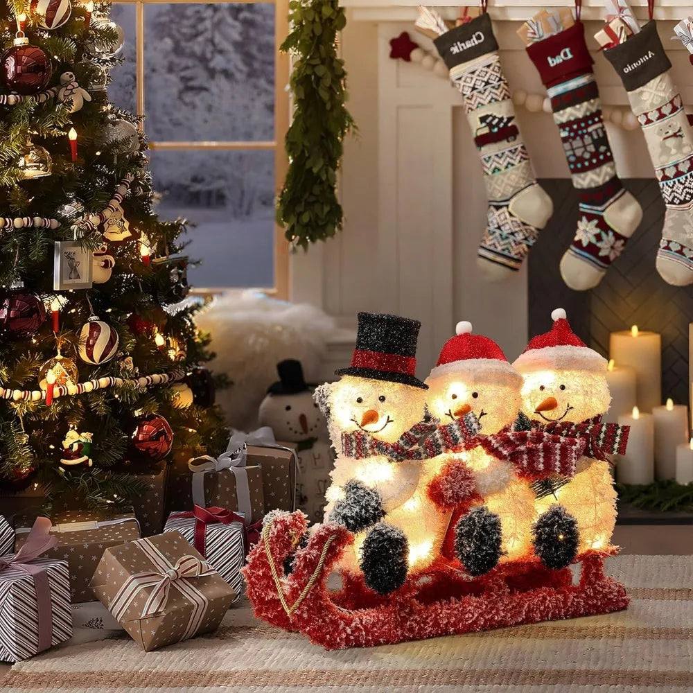 Christmas Decoration with 60LED Lights, Snowman Family Outdoor for Yard Patio Lawn Garden