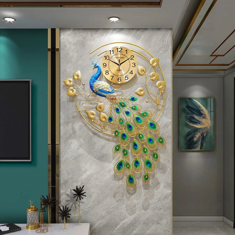 Watch Peacock Wall Clocks Living Room Creative Phoenix European Atmosphere Wall Clock Light Luxury Wall Clock Home Decor