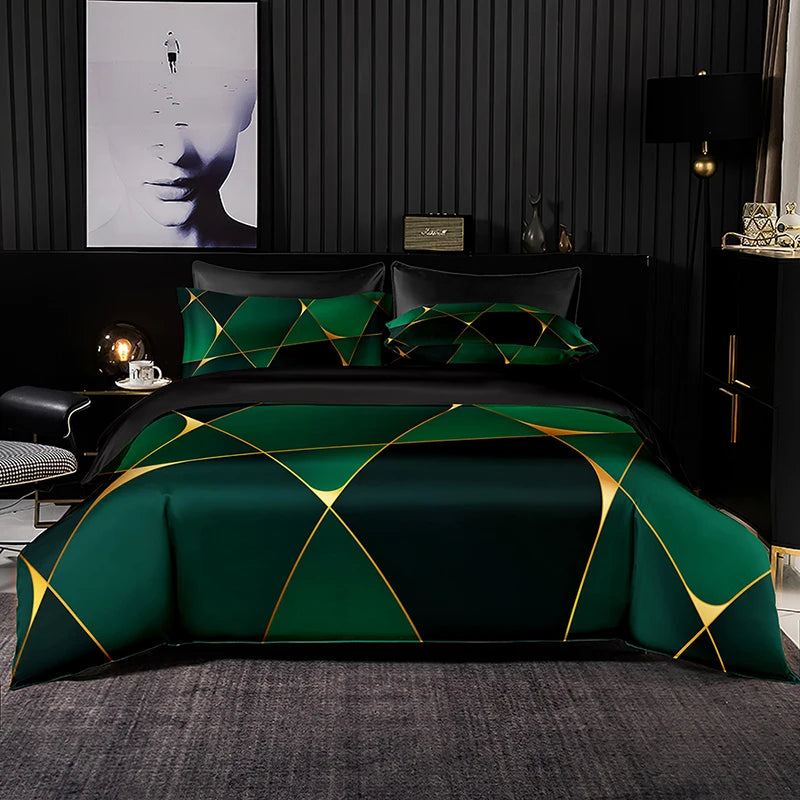 Well Made Green Bedding Set Nordic StyleDuvet Cover 245x210 with Pillowcase ,for King Queen Full Size
