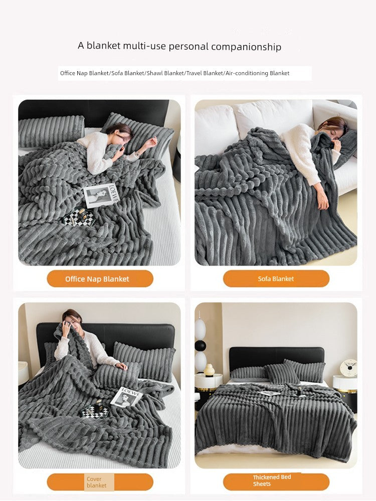 Rabbit Plush Blanket Winter Thick Coral Fleece Blanket Office Nap Blanket Sofa Blanket