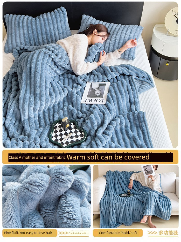 Rabbit Plush Blanket Winter Thick Coral Fleece Blanket Office Nap Blanket Sofa Blanket