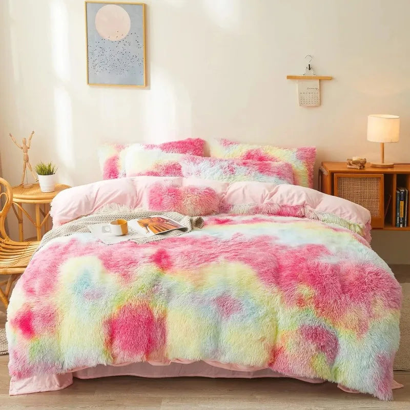 Ultra Soft Black Faux Fur 3 Piece Queen Comforter Set - Plush Fluffy Bedding With Duvet Cover and 2 Pillowcases