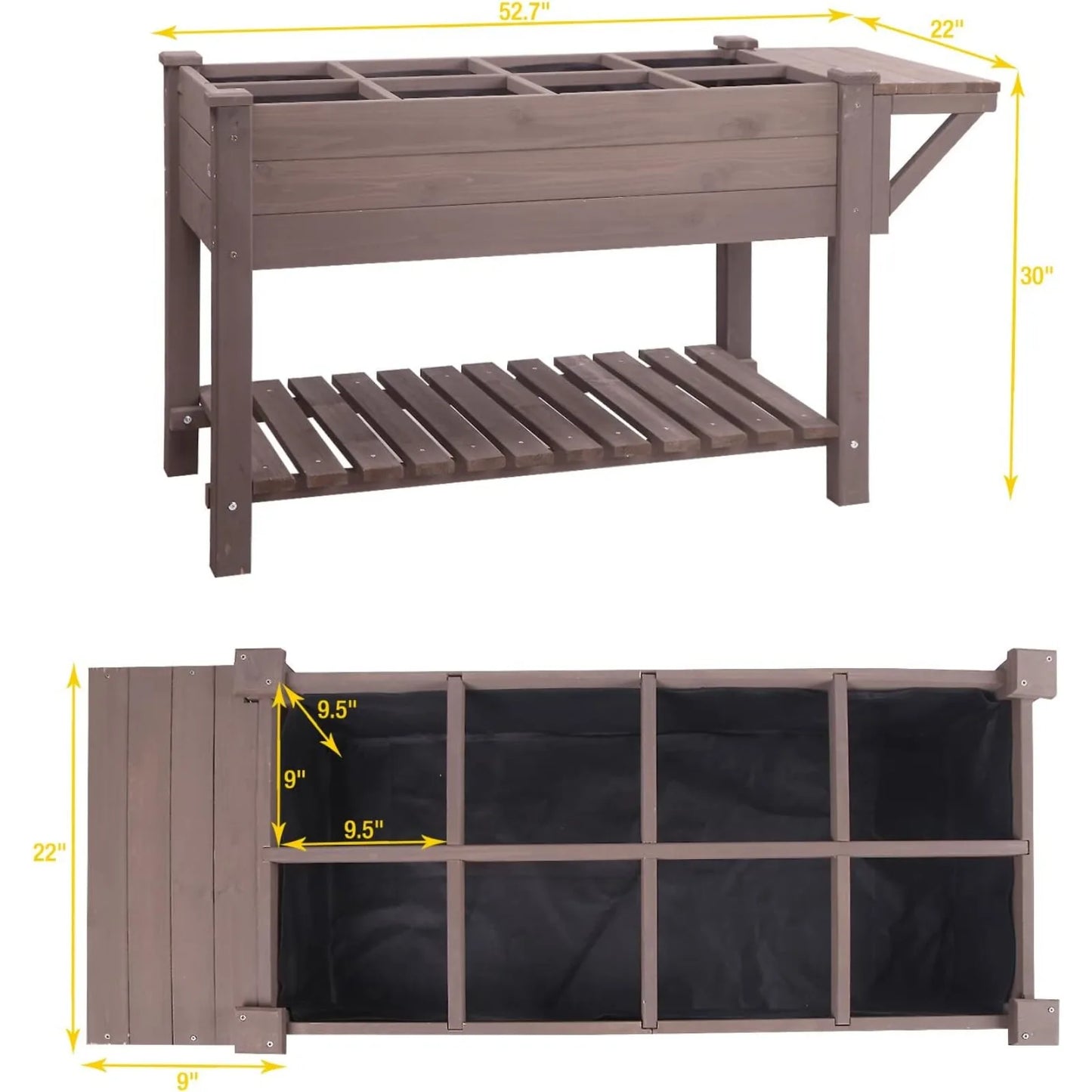 US Raised Garden Bed, Elevated Plant Boxes Outdoor Large with Grow Grid - with Large Storage Shelf 52.7" x 22" x 30"